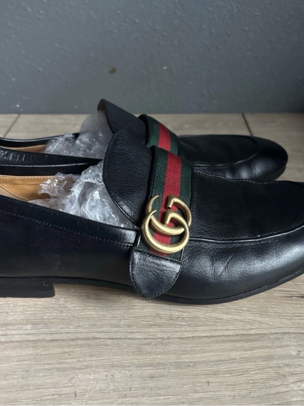 GUCCI Mens Donnie Web Double GG Loafers Heels Black Leather Sz 8.5 - Picture 5 of 16